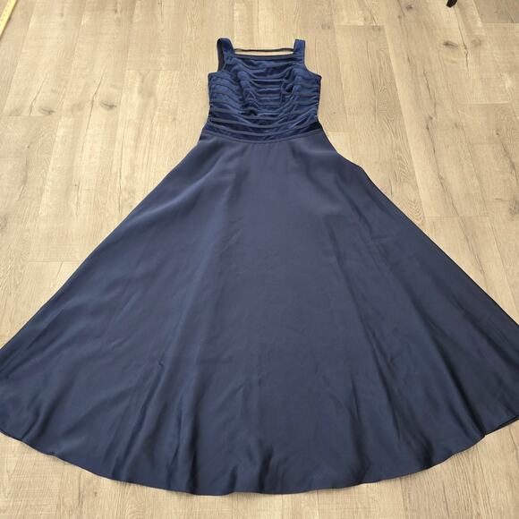 Vtg womens Navy Velvet Strappy Open Back Gown Sz 8 Whimsigoth Gothic Glam Formal - Picture 5 of 10